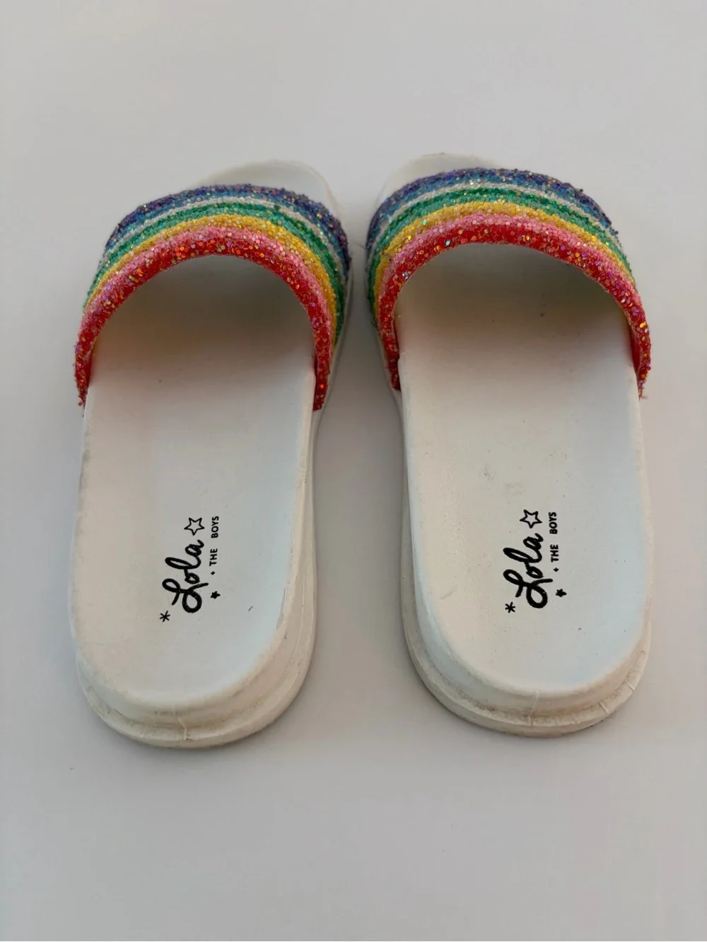 Lola And The Boys Rainbow Glitter Slides Girls Size 31 (13.5 US) Summer Shoes
